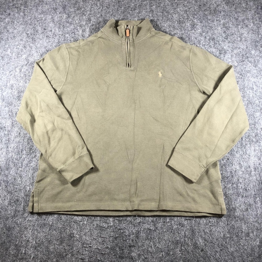 Polo Ralph Lauren Sweater Mens Large‎ Taupe Green 1/4 Zip Mock Neck Cotton